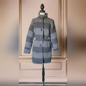 Harve Benard Wool Blend Gray Striped Coat Jacket Sz M